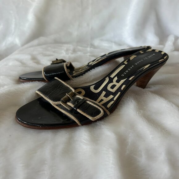 Marc by Marc Jacobs Sandals Womens 36.5 Made in Italy VTG Leather Black Tan - Picture 2 of 9